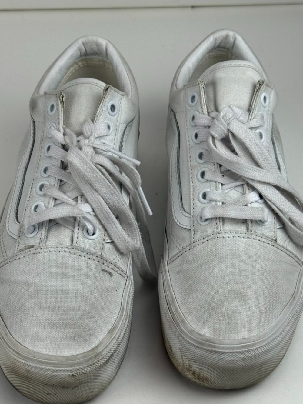 Vans Old Skool Platform White Canvas Skate Shoes Sneakers Women's 10 / Men's 8.5